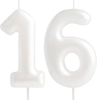 Macaron White Number 16 Candle, 16th Birthday Candle, White 16th Birthday Candles, Cake Topper, Deco