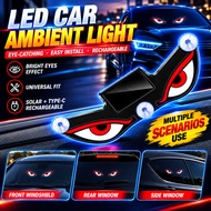 Solar Devil Eyes Car LED Warning Light Type-C Dual Charging Car Interior Sticker Light Dynamic LED