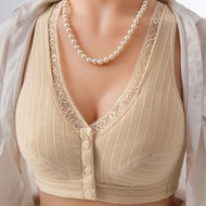 Womens Cotton Front Buckle Bra Wireless Cup B/C Size #36-46 Bra Suite For Middle-aged / Nursing Bra