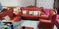 歐式客廳牛皮沙發椅組1+2+3 一格二手家具 客廳實木沙發家具 懷舊時尚