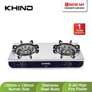 KHIND 2 Burners Gas Cooker GC8008 | Durable Trivet Stainless Steel Body Strong Fire Power Gas Memasa