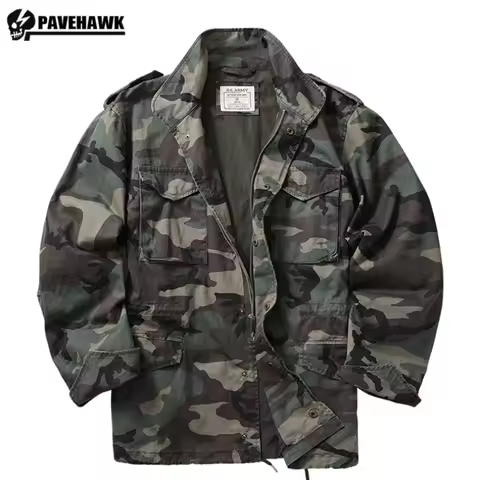 Camouflage Cotton Tactical Jacket Men M65 Field Loose Coat Wear-resistant Multi Pocket Retro Battle