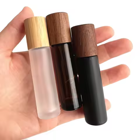 12X 24X 5ML 10ML Glass Essential Oil Roll On Bottles Natural Bamboo Wood Lid Perfume Vials Steel Rol