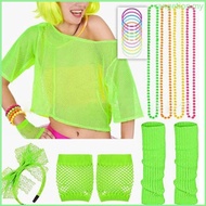 RAN 80s Workout Costume Outfit Leg Warmer Headband Wristband Fishnet Shirt Set 80s Costume Accessori
