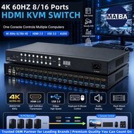 Industrial Grade 8/16 Port HDMI 2.0 KVM Switch 4K 60Hz, Rack Mount Keyboard Mouse Monitor Audio Shar