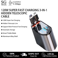 Car Charger Mobile Phone Special 120W Super Fast Charging 3-In-1 Hidden Telescopic Cable Cigarette L