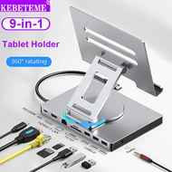 KEBETEME 9-in-1 USB C HUB Tablet Holder Docking Station 4K60Hz HDMI 1000Mbps Ethernet USB3.0 5Gbps D