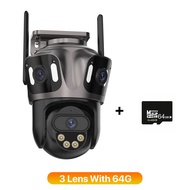 Three Screen WIFI IP Camera Outdoor 4K Dual Lens PTZ Camera Ai Human Detection IP66 Waterproof CCTV 