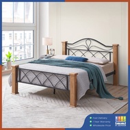 HI SEASON Queen Size Metal With Wood Post Bed Frame/Rangka Katil Saiz Queen Besi Dengan Tiang Kayu/铁