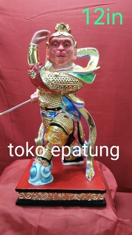 patung Dewa sun go kong / kera sakti / tai sing - kayu - 12 inch - G