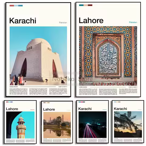 Asia Pakistan Travel Posters Lahore Karachi City Landscape Prints Canvas Painting Wall Art Pictures 