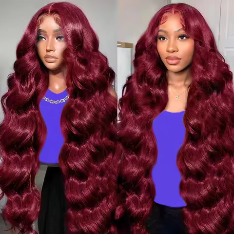 220% Density 99j Burgundy Body Wave wigs 13x4 13x6 HD Transparent Lace Full Frontal Wigs Pre-Plucked