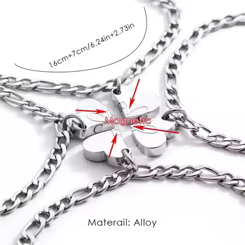 Four-leaf Clover Magnetic Best Friendship Bracelets for 3/4 Women Men Magnet Heart Best Friend Forev