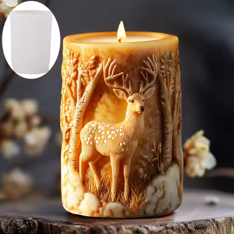 DIY elk relief cylindrical candle silicone mold sika deer flower relief resin mould Forest sika deer