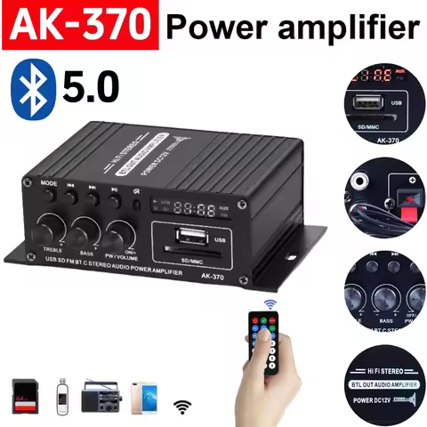 AK-370 Bluetooth Amplifier Power Amplifier 20W+20W 12V HIFI Stereo 2.0 Channel Digital Amplifier Ste