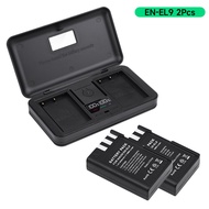 COTYORK EN-EL9 EN EL9 EN-EL9A EL9A EL9A EL9A BATTOR BATTARE พร้อมเครื่องชาร์จกล่องเก็บข้อมูล LCD USB