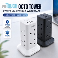 (SIRIM) Retouch Octo Tower 8 Gang Extension Socket 13A 3250W Surge Protector USB TYPE C 2 Meter Wire