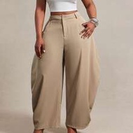 Plus Size Women's Casual Versatile Wide Leg Scimitar Pants For Daily Wear, Leisure, Versatile, Stree