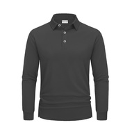Style Cotton - T-shirt Plain Long Sleeve CollarPOLO Dark Grey Pattern Unisex Casual T-shirt FFFF Men