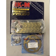 💯 Ori RK-M japan special edition for yamaha y15/fz150i/y16 full complete set gold oring chain 14t 42t 428O 122L