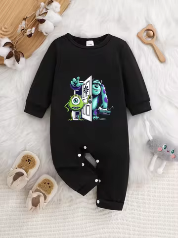 【Officially Licensed】 Disney Monsters Inc. Baby Long-Sleeve Romper | Soft Skin-Friendly Fabric with 