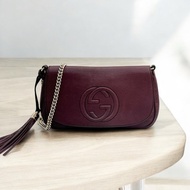莉亞精品♡Gucci soho流蘇包 暗紫色 二手美包