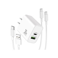 LUOSIKE 30 W Type-C fast charger (extended USB-A port) and two 2m Lightning cables (USB-C - Li