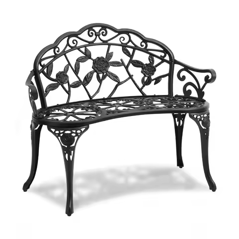 SucceBuy Outdoor Bench Wooden Metal Garden Bench for Outdoors 480 lbs Load Capacity Bench Outdoor Ga