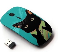 KawaiiMouse [ Optical 2.4G Wireless Mouse ] Black Cat Tie Art Style Red Eyes Neon Feline