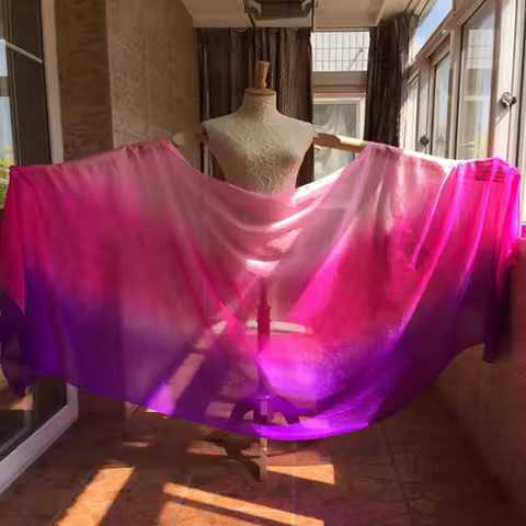 Fashion 250*114cm size 100% real pure Silk Belly Dance Veils Purple-Fuchsia-Pink for Dancing or Stag