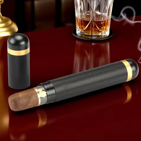 Aluminum Cigar Case Tube Portable Elegant Travel Single Metal Cigar Humidor Air Tight Smell Proof Ci