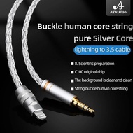ATAUDIO Pure Silver AUX Audio Cable for iPhone 11 12 Pro Max X XS 8 7 Lighting to 3.5mm Jack Male Ca
