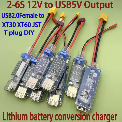 2S-6S Lipo Battery XT XT60 Plug to USB 2.0 5V 2A Charge Connector Converter Adapter LCD T Plug Batte