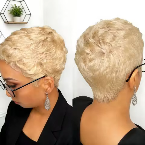 Pixie Cut Short Wig Human Hair Full Machine Made | Short Pixie Human Hair Wigs for Women