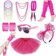 Skirt Prom Headband Retro Party tutu Party Set Earrings Dress Up Lightning Neon 80s Styling Necklace