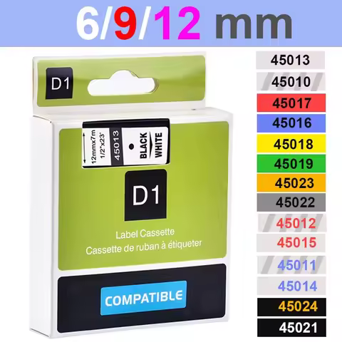 D1 6/9/12/19/24mm Multicol Label tapes Compatible Dymo D1 Label Tapes 45013 40913 43613 45018 40918 