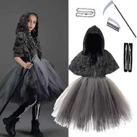 Halloween Reaper cosplay costume, fluffy skirt, mysterious and terrifying girl, Reaper scythe costum