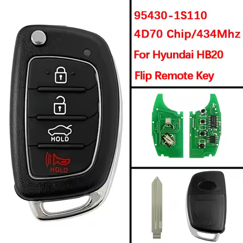 CN020051 Aftermarket 4 Buttons Flip Remote Key Fob 4D70 Chip 433Mhz FCC 95430-1S110 For Hyundai HB20