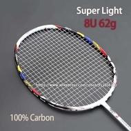 LY Feather Full Carbon Fiber Er Light 8U 62G Strung Badminton Rackets G5 22-32Lbs Racquet With S