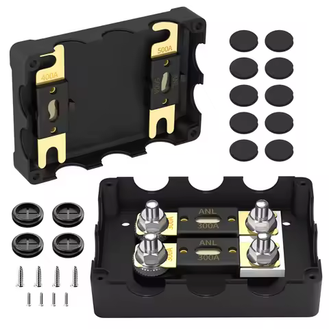 ANL Fuse Holder with 2PCS 300A ANL Fuse Waterproof 4 X 5/16'(M8) Studs Heavy Duty Dual Fuse Holder w