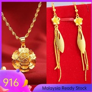 Emas 916 Original Lelong Gold 916 Original Malaysia Necklace + Earring for Women Emas Bangkok Origin