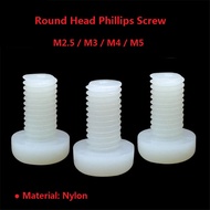 White M2.5 M3 M4 M5 Plastic Nylon Round Pan Phillips Screw  Bolt Round Head Cross Nylon Screw-50Pcs