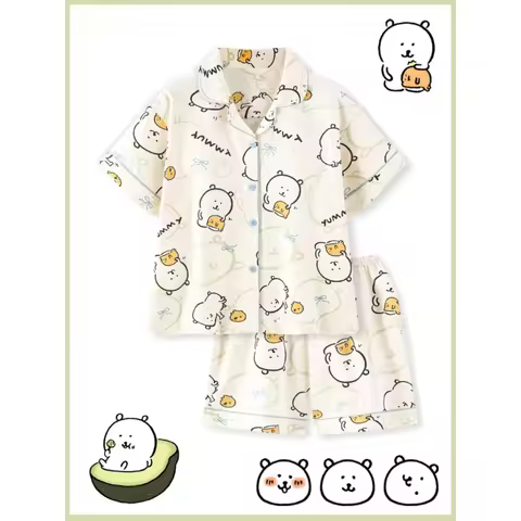 Anime Chiikawa Joke Bear Pajama Set And Nightgown Cotton Cooling Soft Breathable Skin-friendly Loose