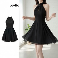Lovito Women's Double Layer Tie Back Elegant Dress in Plain Design L80ED448