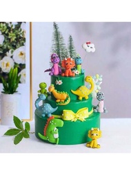 19入組恐龍主題蛋糕插牌套件，恐龍叢林冒險生日趴裝飾，恐龍蛋糕裝飾