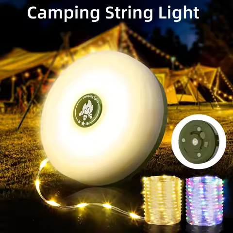 2 in 1 Rechargeable Camping String Light Outdoor String Light with 8 Lighting Modes Portable Outdoor