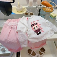 Girls Spring Autumn Suits New Style Labubu Cartoon Fake Two-Piece Lace Sleeve Little Girls Lace Trou