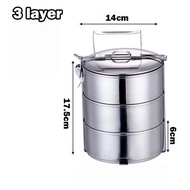 2/3/4/5 Tier Stainless Steel Food Carrier Tiffin Carrier 14cm Tingkat Nasi Economy Rice Catering Con