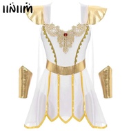 Womens Halloween Ancient Roman Greek Mythology Bodysuit Toga Athena Roman Cosplay Costumes