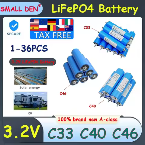 3.2V 15Ah 22Ah 30Ah Lifepo4 Battery C33 C40 C46A Grade A Battery DIY 12V 24V Suitable for Electric T